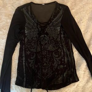 Affliction Black Lace-Up Top (Long sleeved)